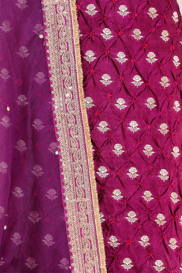 Purple Banarasi Chiniya Silk Suit Set with Bandhani Print