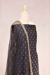 Black Chiniya Silk Women Suit Set with Floral Motifs