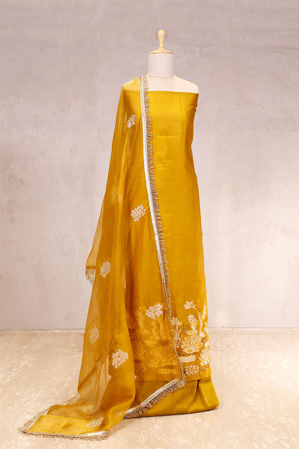 Mustard Yellow Banarasi Suit Set with Marine Motifs