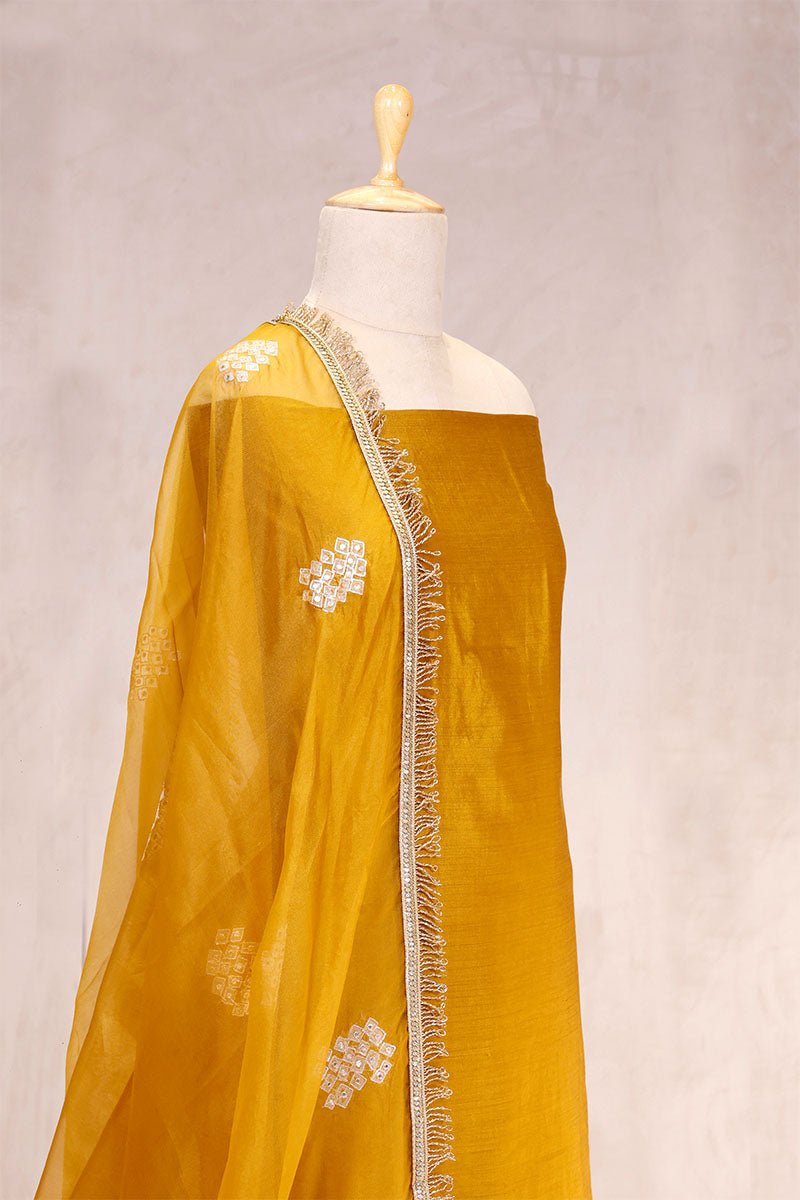 Mustard Yellow Banarasi Suit Set with Marine Motifs