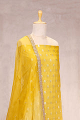 Yellow Chiniya Silk Women Suit Set with Floral Motifs