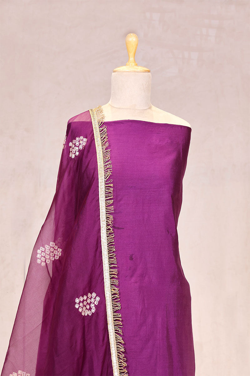 Purple Banarasi Suit Set with Marine Motifs