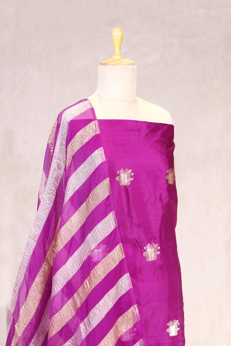 Violet Chiniya Silk Salwar Suit with Tiger Motifs and Tissue Dupatta
