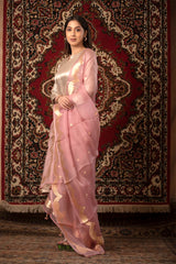 Peach Handwoven Organza Silk Dupatta