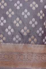 Charcoal Grey Handloom Sonarupa Katan Silk Dupatta