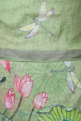 Pista Green Printed Linen Dupatta