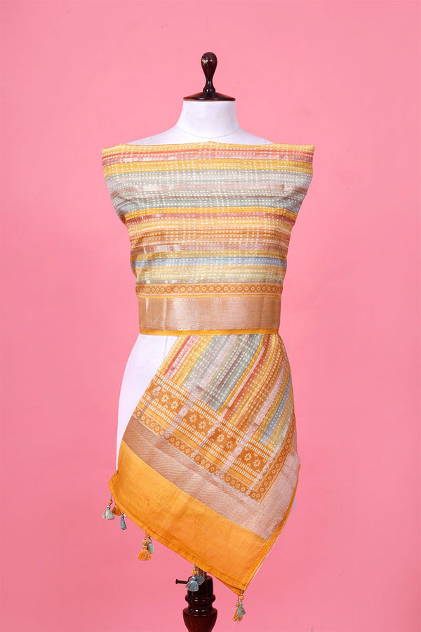 Yellow Striped Chanderi Silk Dupatta