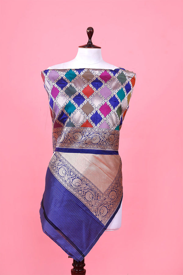 Navy Blue Handloom Banarasi Silk Duppata