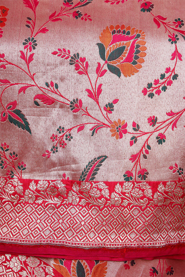 Pink Handloom Paithani Floral Jaal Dupatta