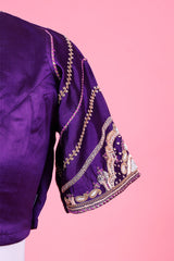 Dark Purple Chiniya Silk Banarasi Blouse with Zardozi Handwork