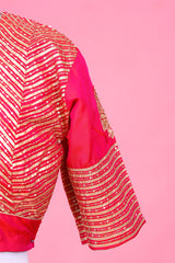 Pink Banarasi Blouse designed with Sequin Aari Work