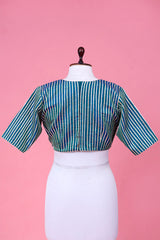 Green and Blue Banarasi Blouse designed with Gota Patti Stripes