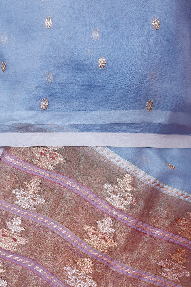 Powder Blue Handloom Organza Dupatta