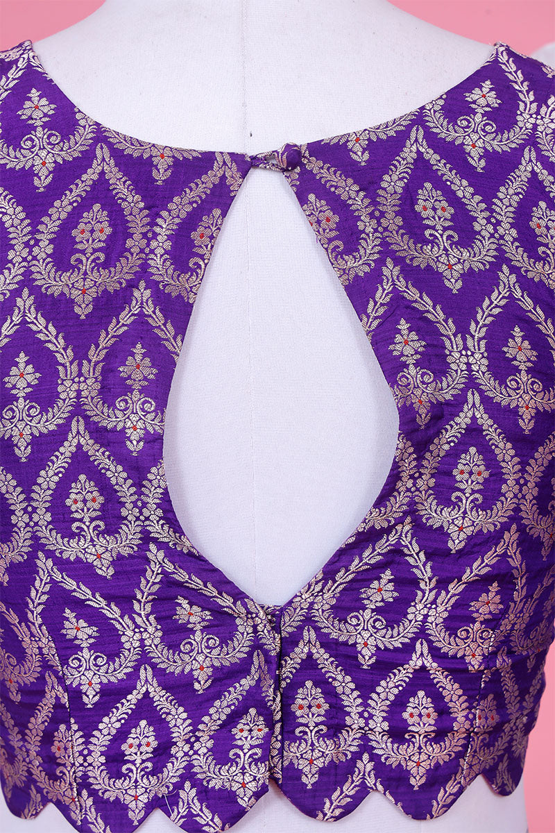 Purple Banarasi Blouse designed with Meenakari handwork