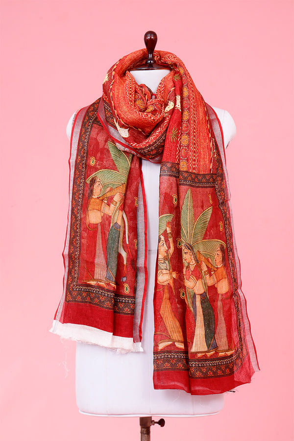 Dupatta, Red Dupatta​, Pichwai Dupatta, Dupatta for women, Printed Dupatta, Linen Dupatta​
