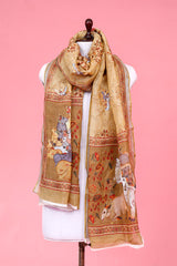 Linen Dupatta,  brown dupatta, pure linen dupatta, linen printed dupatta, pichwai printed dupatta, pichwai art 