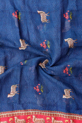 Navy Blue Linen Dupatta with Digital Printed Pichwai Motifs