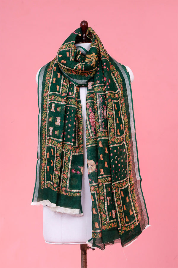 Dupatta, Green Dupatta​, Pichwai Dupatta, Dupatta for women, Printed Dupatta, Linen Dupatta​
