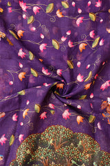 Deep Purple Linen Dupatta with Digital Printed Baluchari Motifs