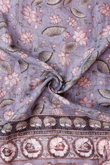 Steel Grey Linen Dupatta with Digital Pichwai Floral Motifs