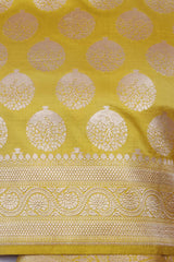 Yellow Handloom Katan Silk Dupatta with Gold Zari Buta