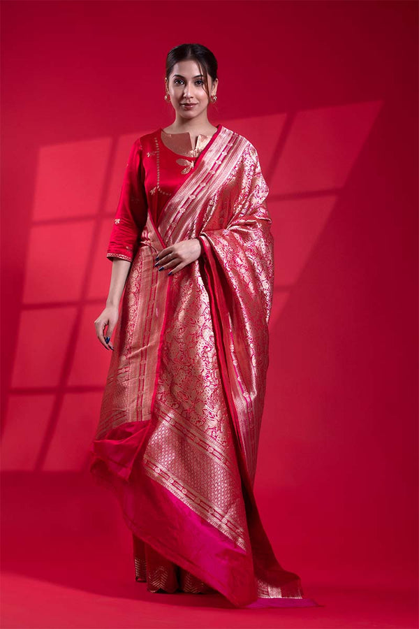 Pink Katan Silk Banarasi Dupatta with Pichwai Jaal Work