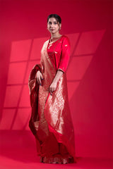 Red Katan Silk Banarasi Dupatta with Shikargah Brocade Jaal