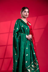 Green  Banarasi Puna Silk Dupatta with Bird Motifs