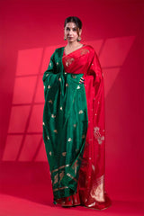 Green  Banarasi Puna Silk Dupatta with Bird Motifs