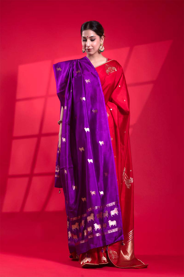 Purple dupatta, Deep purple dupatta, banarasi dupatta, silk dupatta, wedding dupatta, indian dupatta, handloom dupatta, bridal duaptta