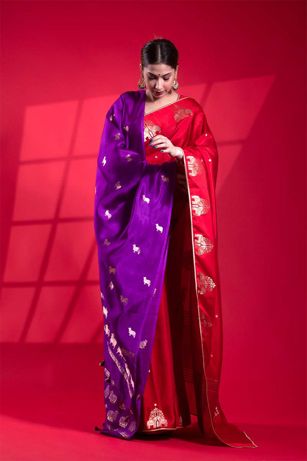 Purple Banarasi Silk Dupatta with Kamdhenu Pichwai Motifs