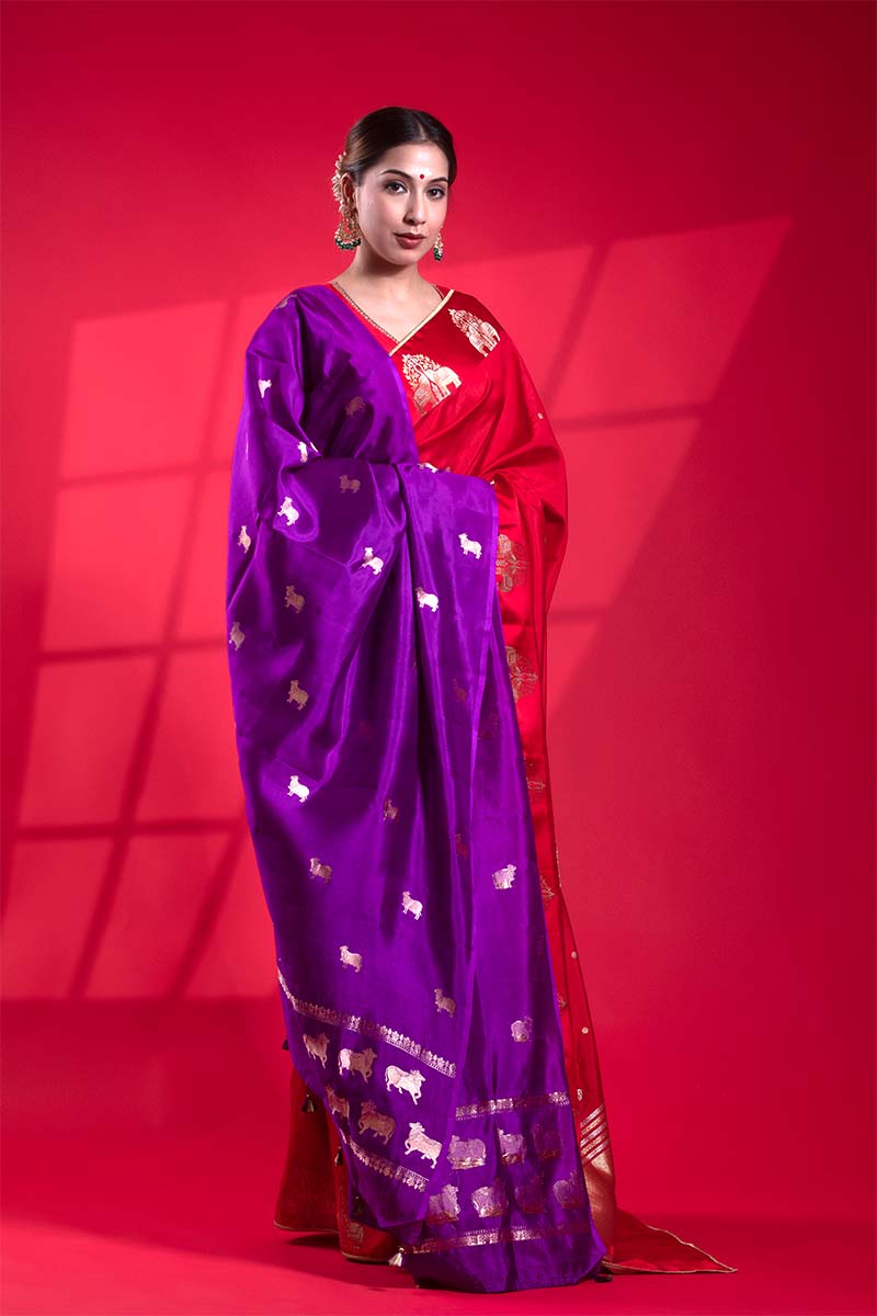 Purple Banarasi Puna Silk Dupatta with Kamdhenu Pichwai Motifs