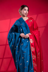 Blue Banarasi Puna Silk Dupatta with Bird Motifs