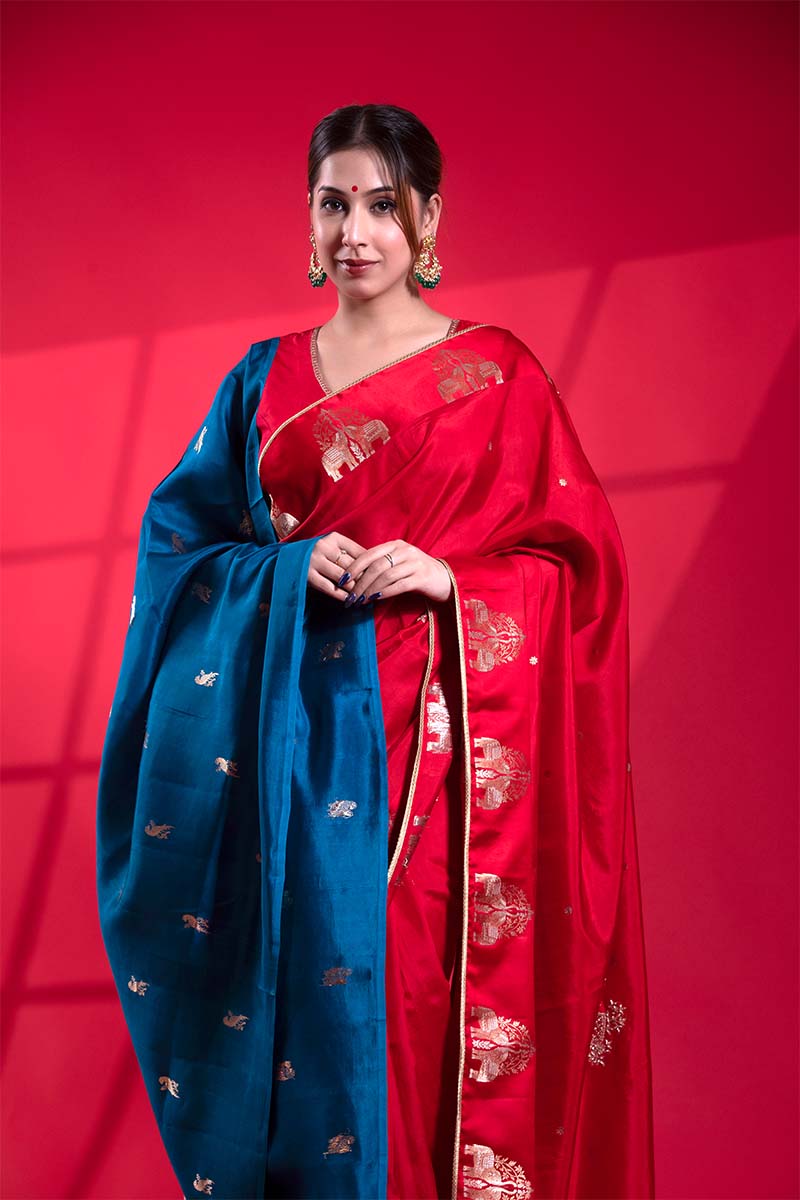 Blue Banarasi Puna Silk Dupatta with Bird Motifs