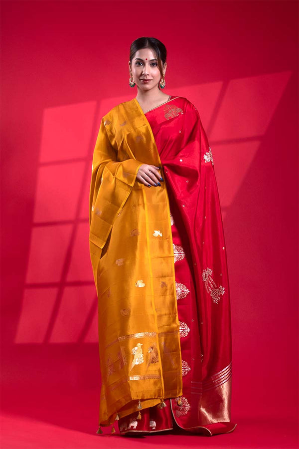 Haldi Yellow Banarasi Silk Dupatta with Bird Motifs