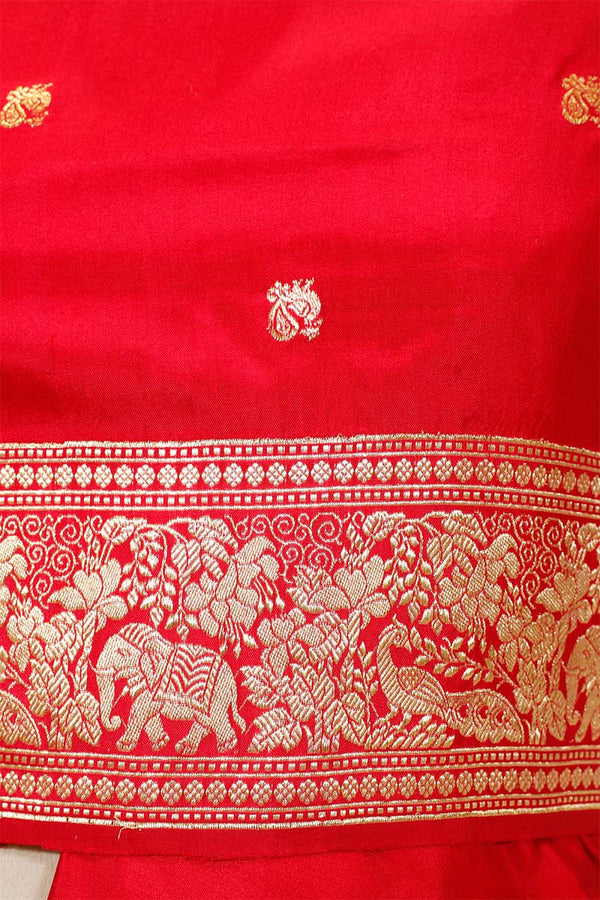 Red Banarasi Dupatta with Gold Zari Mayur Motifs