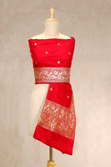 Red Banarasi Dupatta with Gold Zari Mayur Motifs