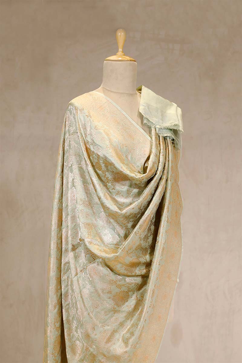 Sage Green Banarasi Dupatta with Floral Zari Work