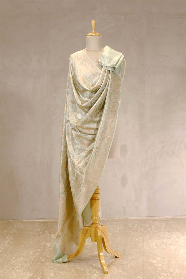 Sage Green Banarasi Dupatta with Floral Zari Work