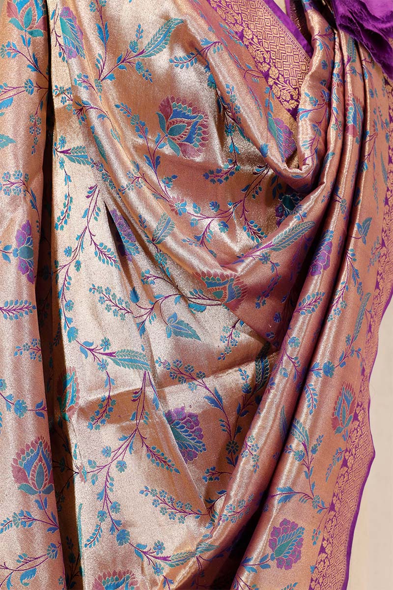 Violet Paithani Banarasi Dupatta with Gold Zari Floral Jaal