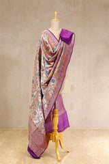 Violet Paithani Banarasi Dupatta with Gold Zari Floral Jaal