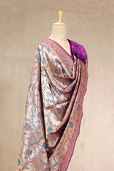 Violet Paithani Banarasi Dupatta with Gold Zari Floral Jaal