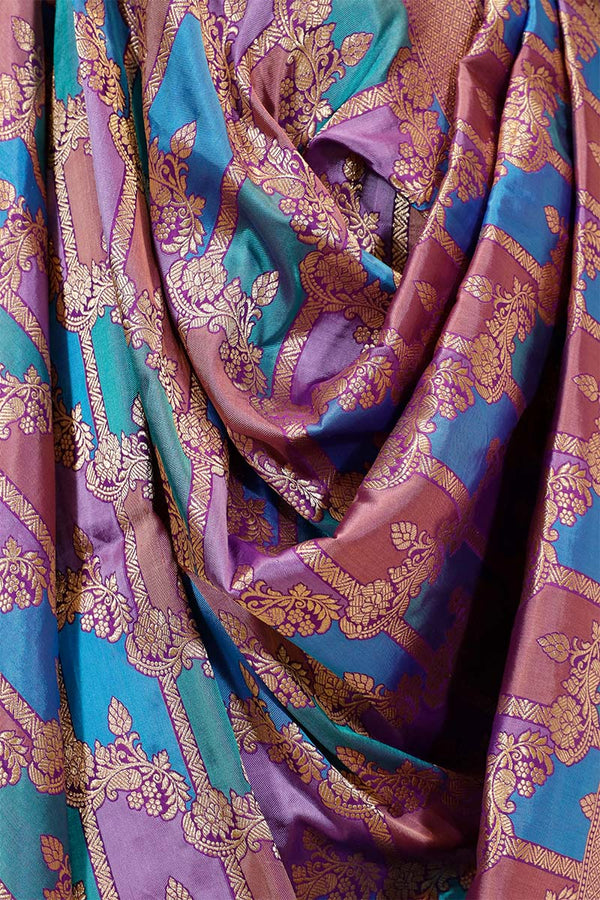 Violet Handloom Banarasi Dupatta with Rangkat Floral Work