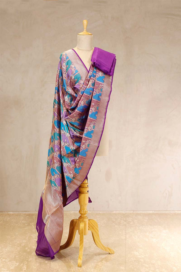 Violet Handloom Banarasi Dupatta with Rangkat Floral Work