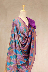 Violet Handloom Banarasi Dupatta with Rangkat Floral Work