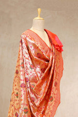 Pink Banarasi Dupatta with Gold Zari Floral Jaal