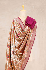 Wine Banarasi Dupatta with Gold Zari Floral Jaal