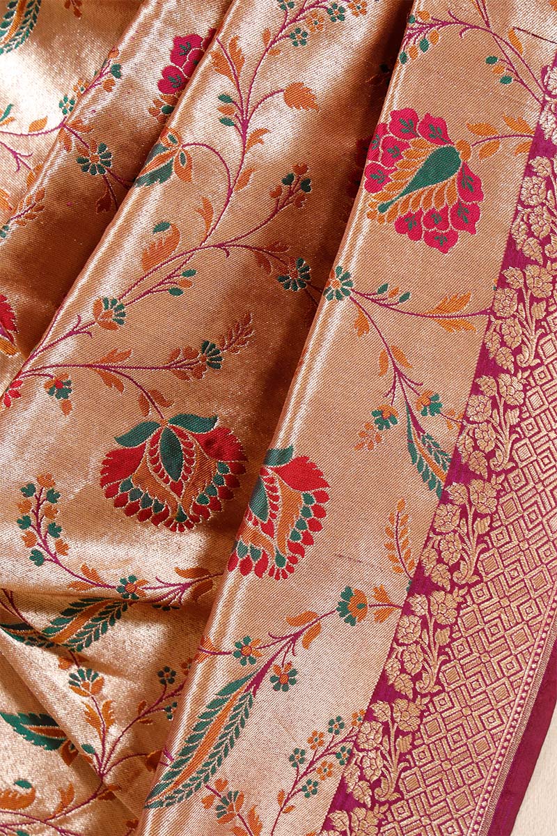 Wine Banarasi Dupatta with Gold Zari Floral Jaal