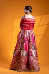 Fuchsia Pink Banarasi Lehenga with Hand Embellishments