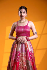 Fuchsia Pink Banarasi Lehenga with Hand Embellishments